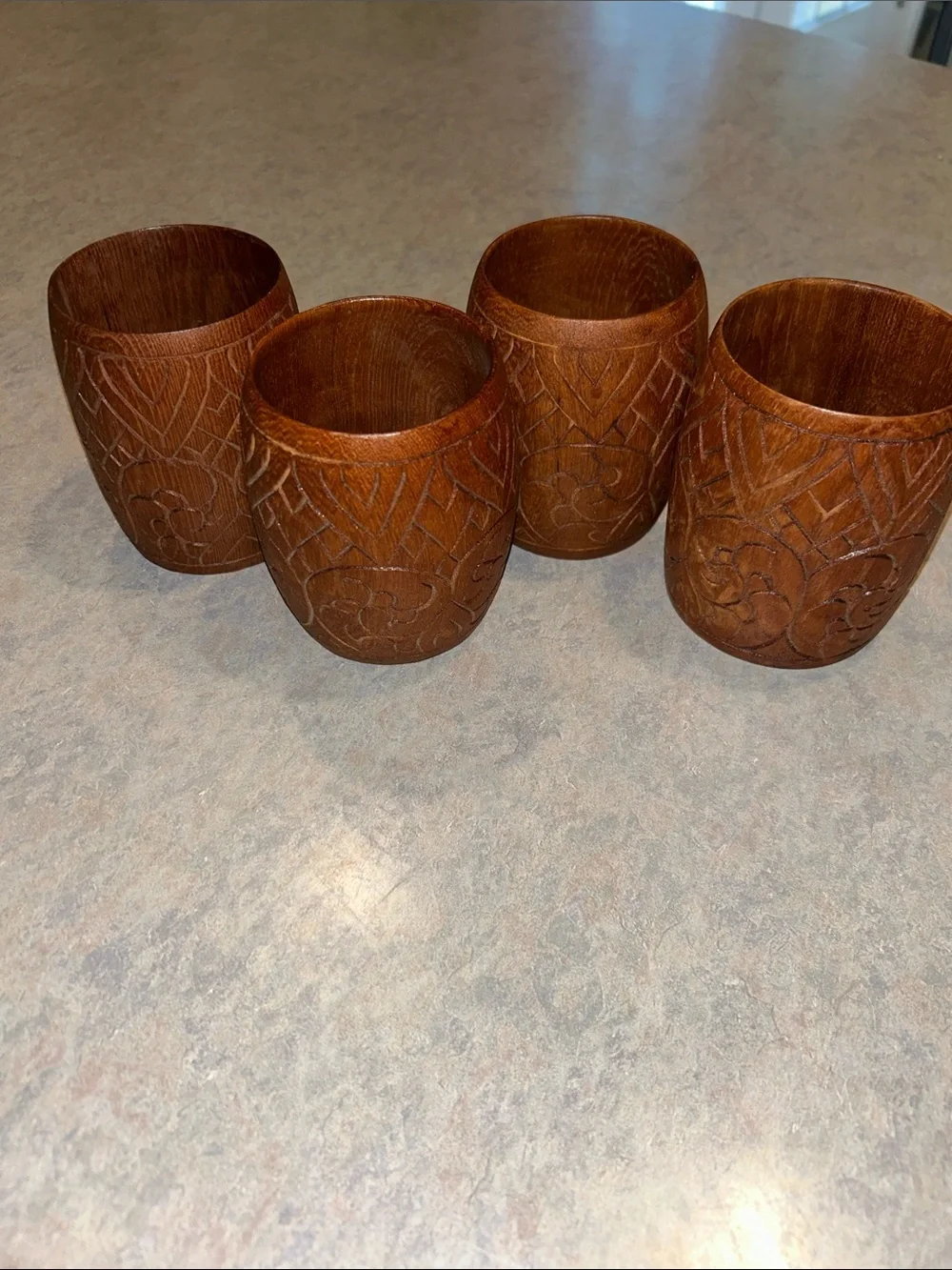 Carved Wooden Tumbler Set - Brown